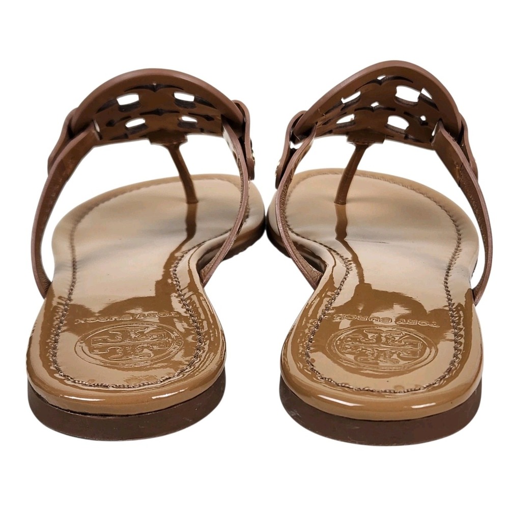 Tory Burch Miller Patent Sandals Women Size 8 Sand Leather Thong New In Box - Picture 2 of 8